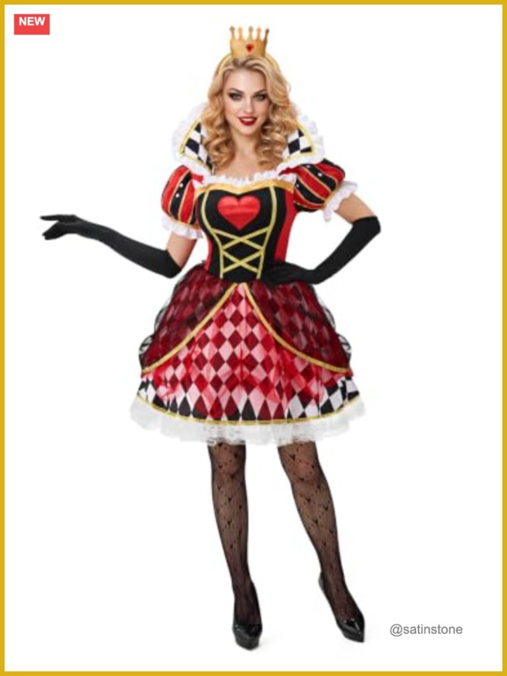Red Heart Queen Costume Women Complete Set Dress Headband Gloves